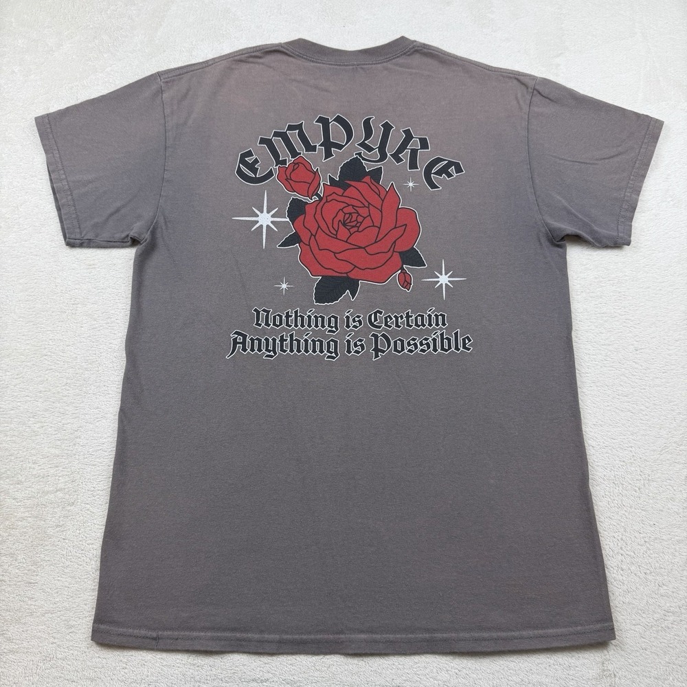 Empyre Men's Short Sleeve T-Shirt with Rose Graphic Size M Fading Heavy Distress
